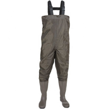 Men's Cheap Waterproof Nylon/PVC Fly Fishing Chest Waders Suit with PVC Boots